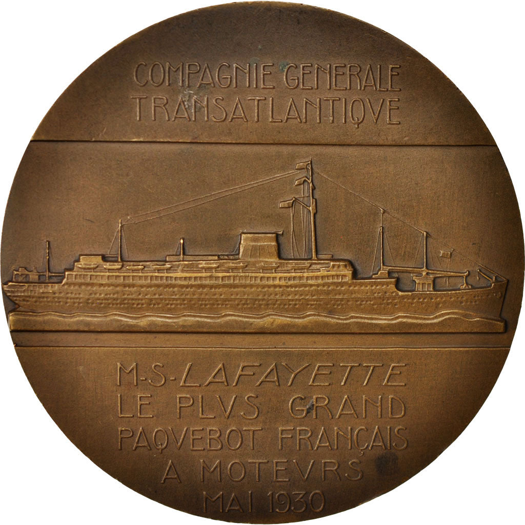 France, Medal, Paquebot Lafayette, Shipping, 1930, Delannoy, AU(55-58), Bronze