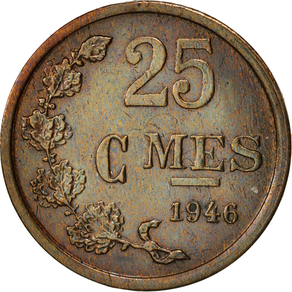 Luxembourg, Charlotte, 25 Centimes, 1946, AU(50-53), Bronze, KM:45