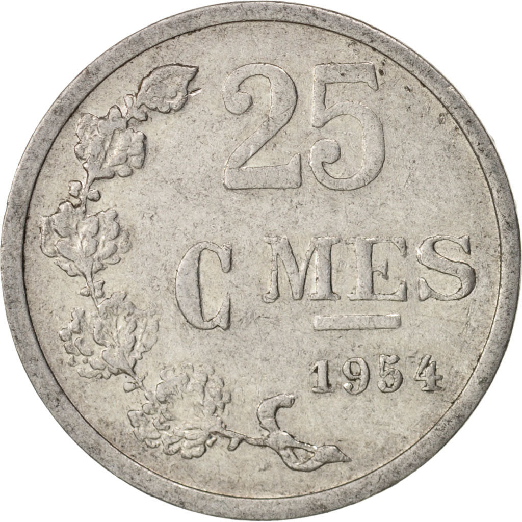 Coin, Luxembourg, Jean, 25 Centimes, 1954, EF(40-45), Aluminum, KM:45a.2