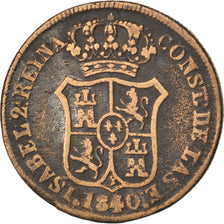 SPAIN, 3 Quartos, 1840, KM #126, VF(20-25), Copper, 6.74