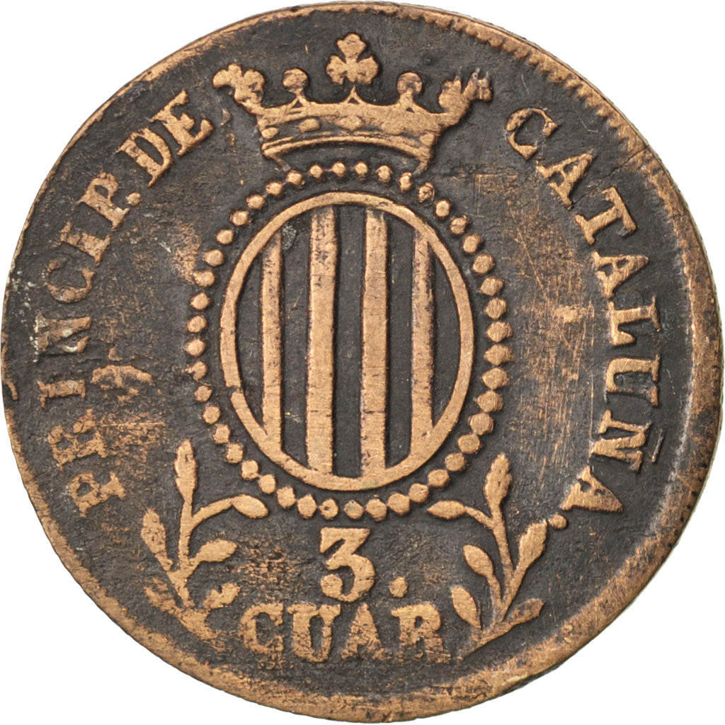 SPAIN, 3 Quartos, 1840, KM #126, VF(20-25), Copper, 6.74