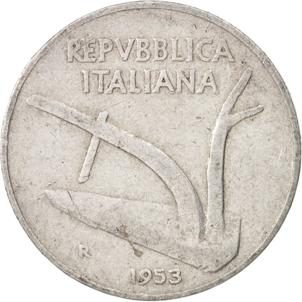 Coin, Italy, 10 Lire, 1953, Rome, VF(30-35), Aluminum, KM:93
