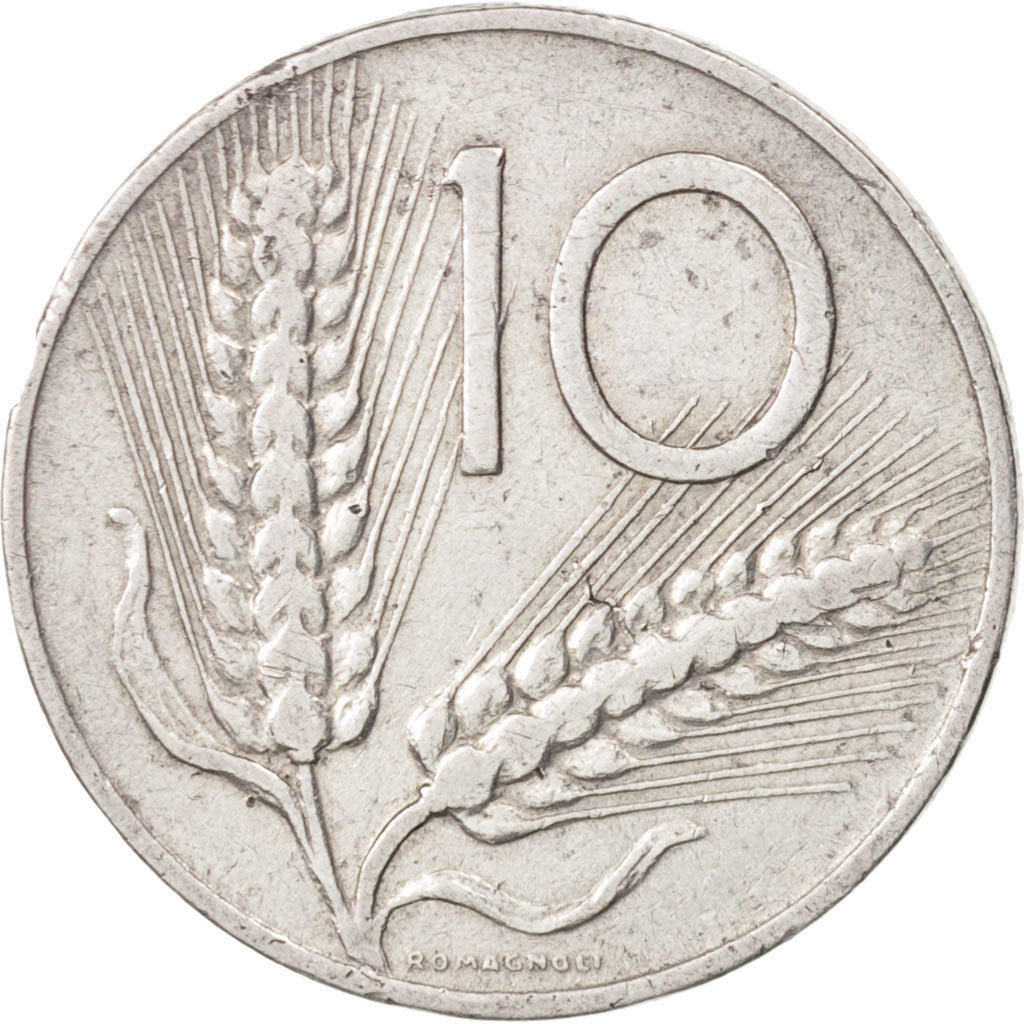 Coin, Italy, 10 Lire, 1954, Rome, VF(30-35), Aluminum, KM:93