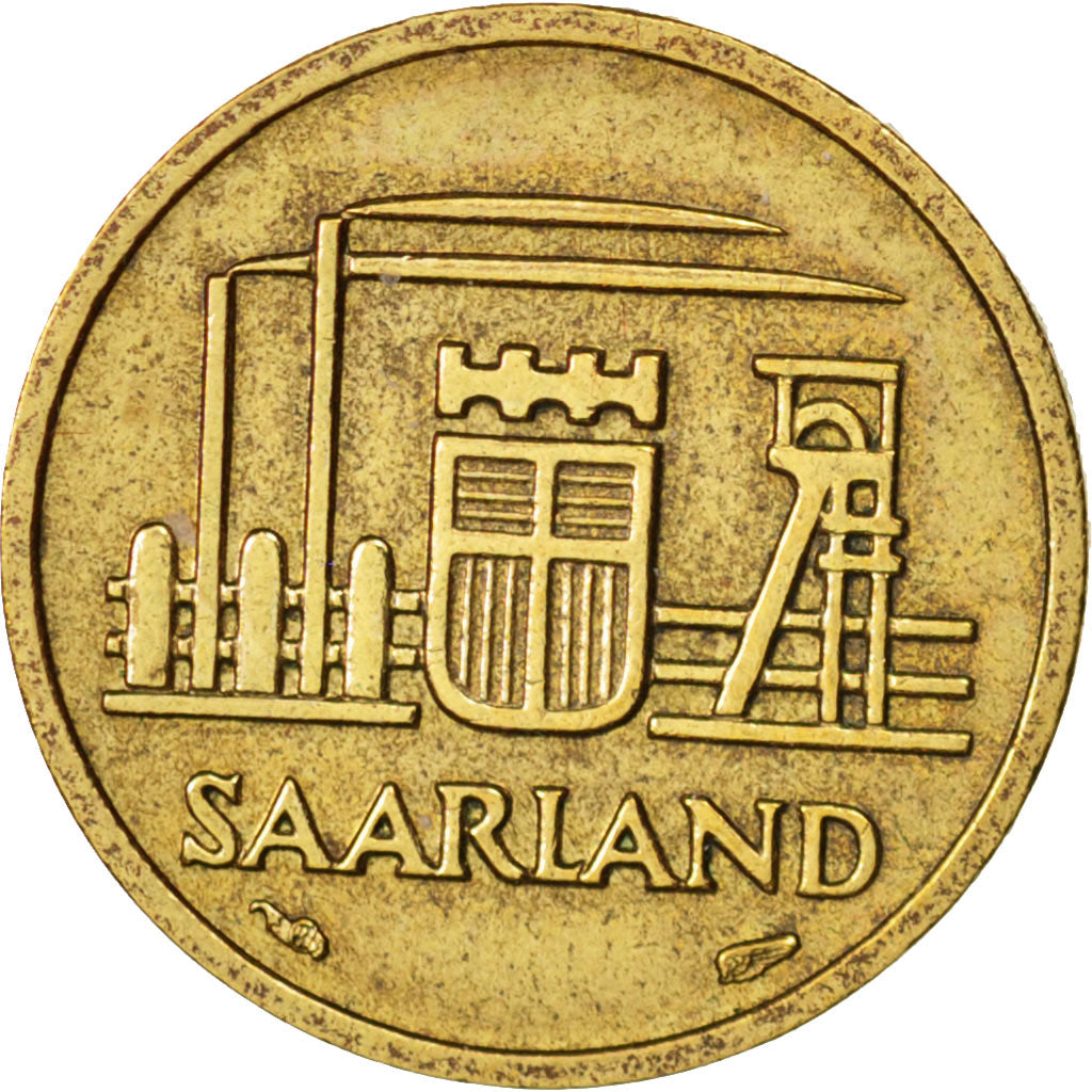 SAARLAND, 10 Franken, 1954, Paris, AU(50-53), Aluminum-Bronze, KM:1
