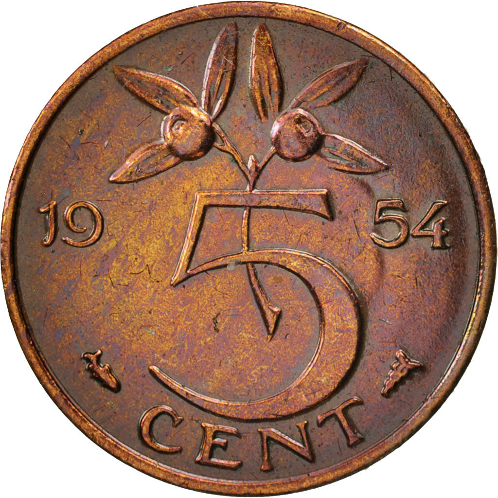 Coin, Netherlands, Juliana, 5 Cents, 1954, EF(40-45), Bronze, KM:181