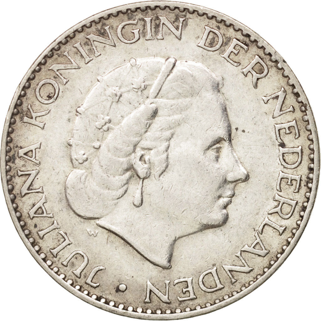 Coin, Netherlands, Juliana, Gulden, 1957, AU(50-53), Silver, KM:184