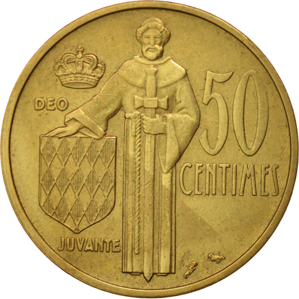 Monaco, Rainier III, 50 Centimes, 1962, AU(55-58), Aluminum-Bronze, KM:144