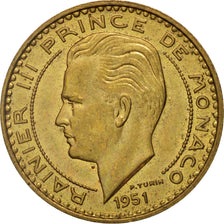 Monaco, Rainier III, 20 Francs, Vingt, 1951, AU(55-58), Aluminum-Bronze, KM:131