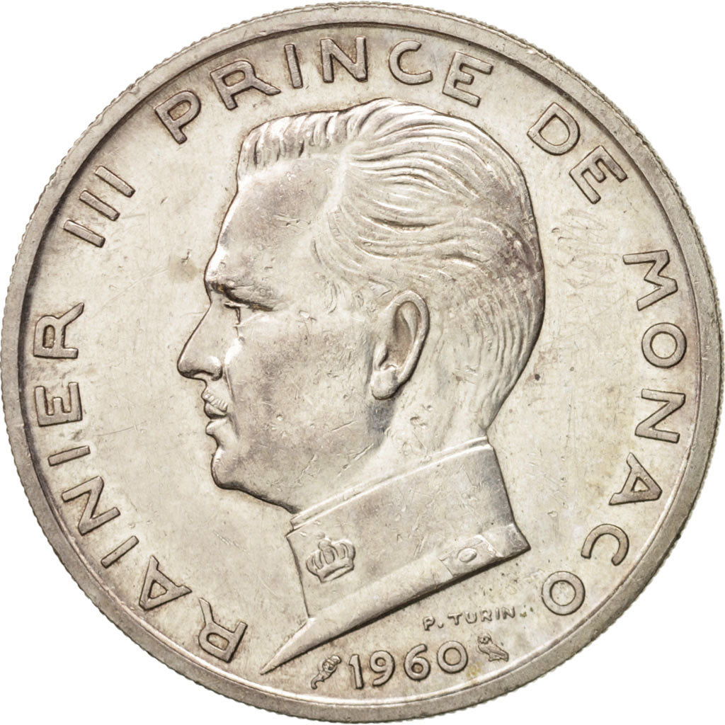 Coin, Monaco, Rainier III, 5 Francs, 1960, AU(50-53), Silver, KM:141