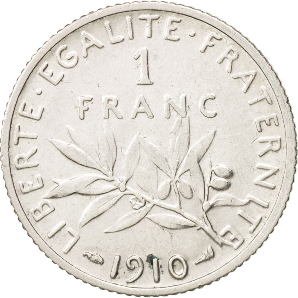 FRANCE, Semeuse, Franc, 1910, Paris, KM #844.1, VF(20-25), Silver, 23