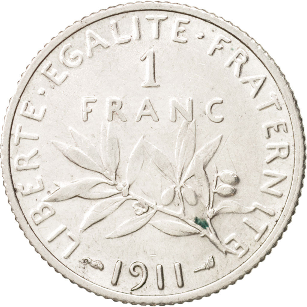 France, Semeuse, Franc, 1911, Paris, EF(40-45), Silver, KM:844.1, Gadoury:467