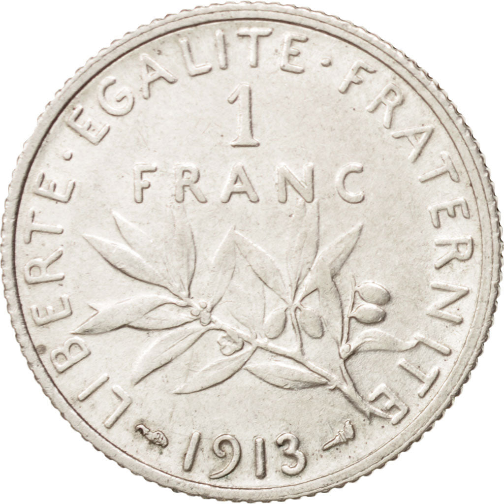 France, Semeuse, Franc, 1913, Paris, EF(40-45), Silver, KM:844.1, Gadoury:467