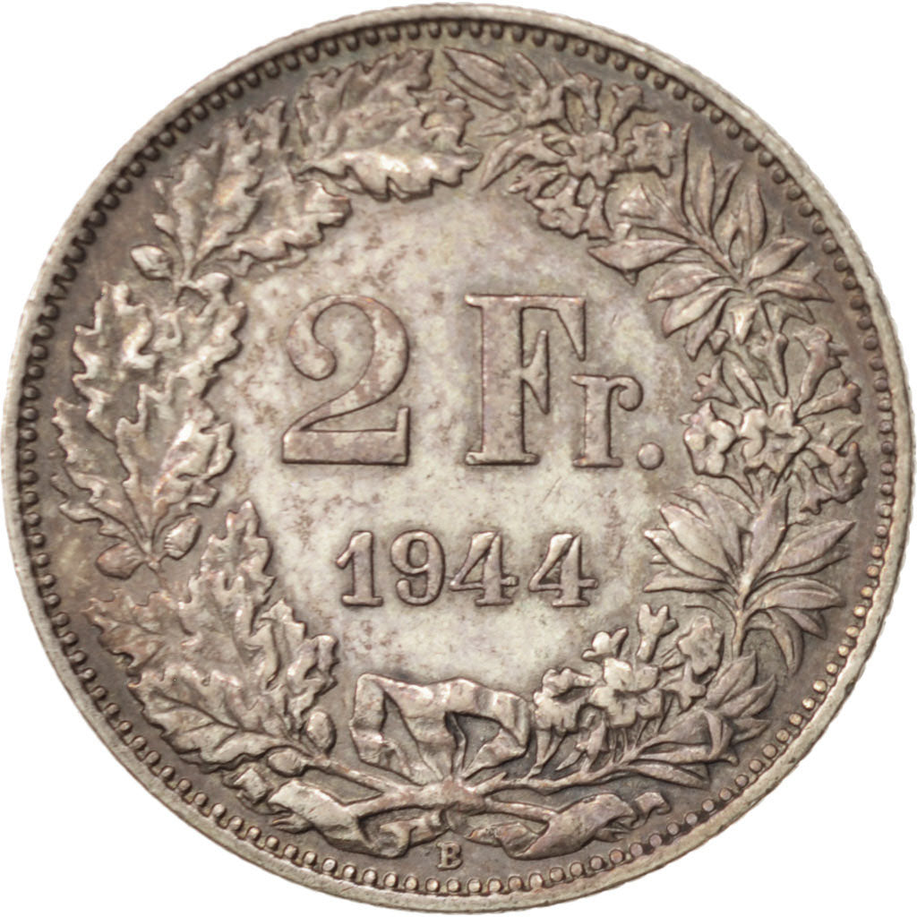 Coin, Switzerland, 2 Francs, 1944, Bern, AU(50-53), Silver, KM:21