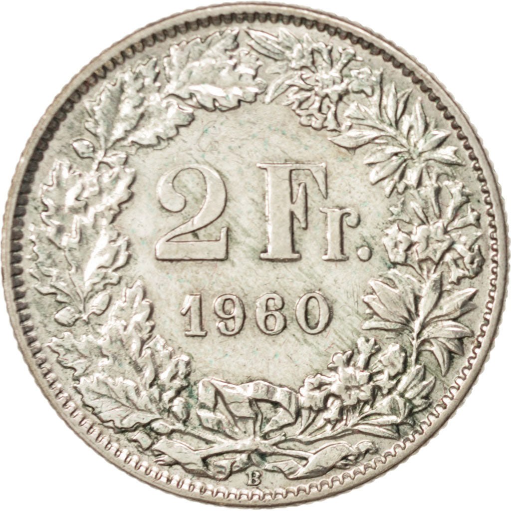 Switzerland, 2 Francs, 1960, Bern, EF(40-45), Silver, KM:21