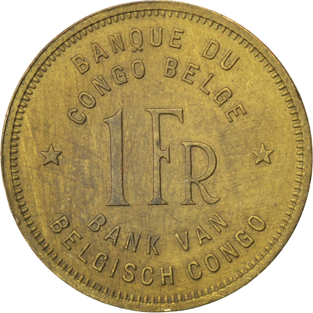 BELGIAN CONGO, Franc, 1946, KM #26, AU(50-53), Brass, 19.20, 2.51