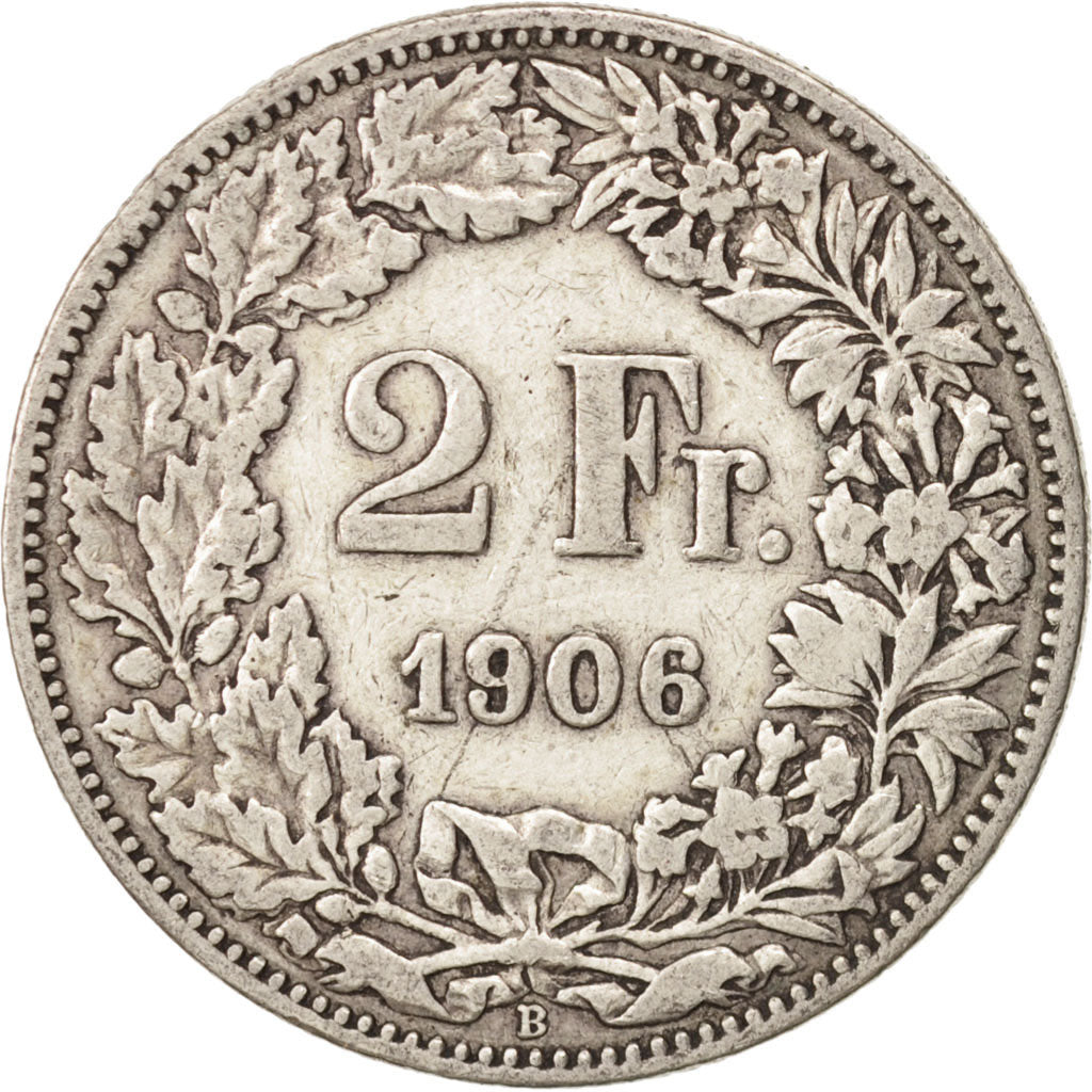 Switzerland, 2 Francs, 1906, Bern, VF(20-25), Silver, KM:21