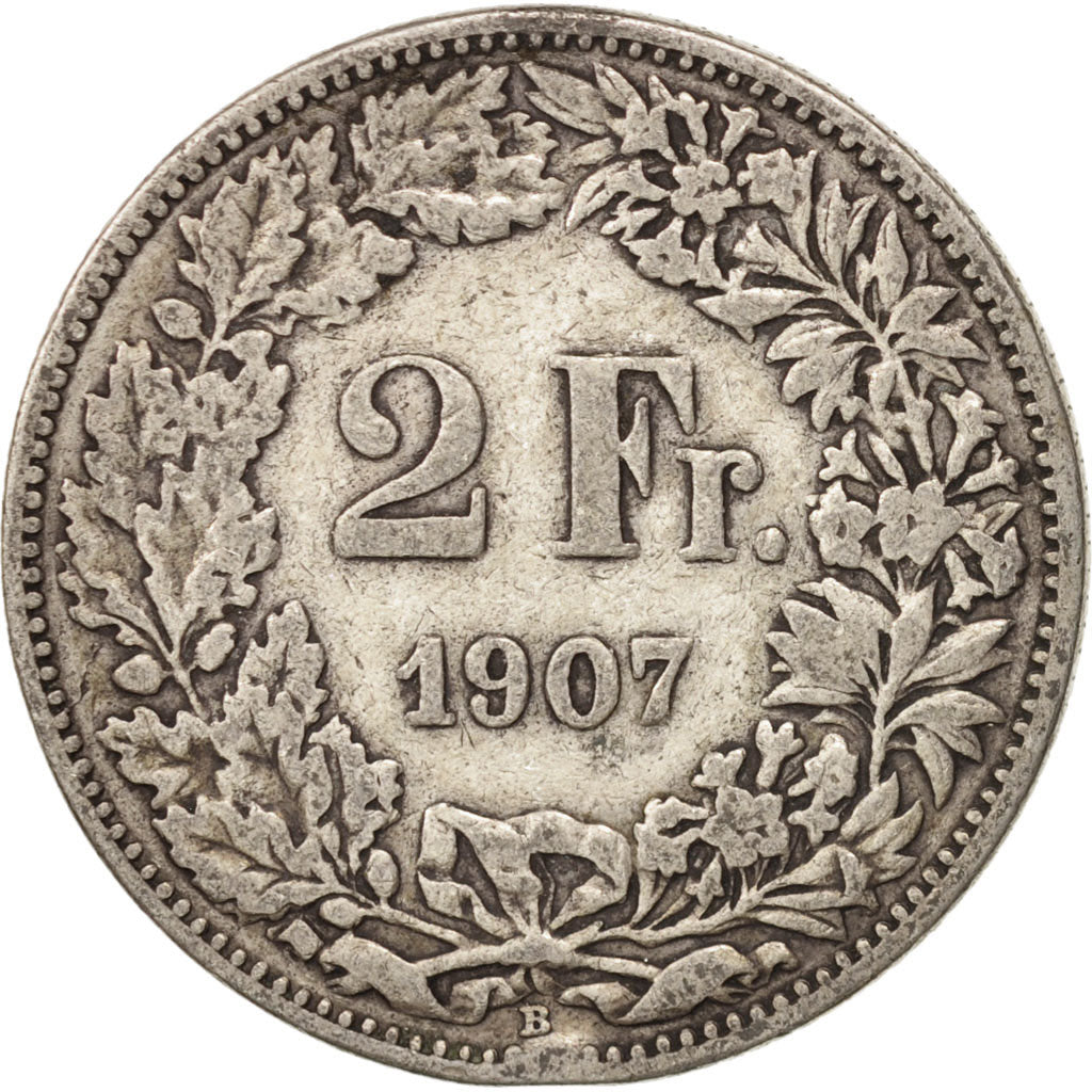 Svizzera, 2 Francs, 1907, Bern, MB, Argento, KM:21