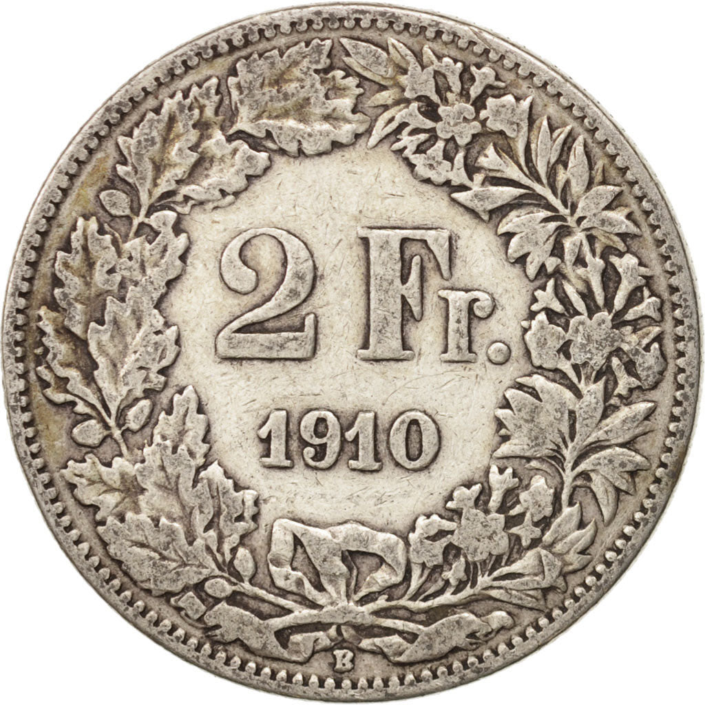 Switzerland, 2 Francs, 1910, Bern, VF(20-25), Silver, KM:21
