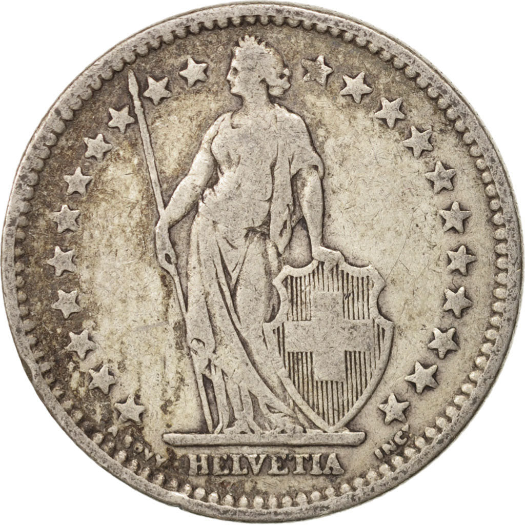 Switzerland, 2 Francs, 1910, Bern, VF(20-25), Silver, KM:21