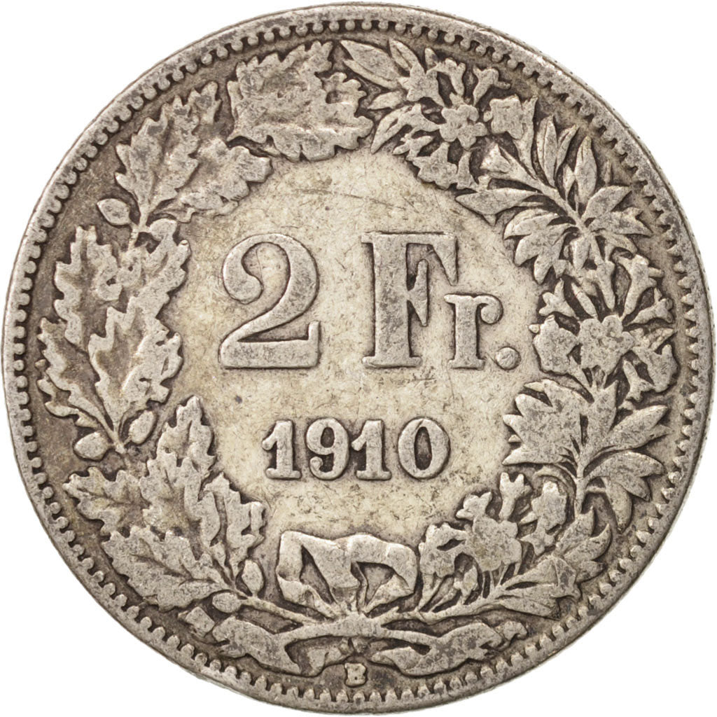 Switzerland, 2 Francs, 1910, Bern, VF(20-25), Silver, KM:21