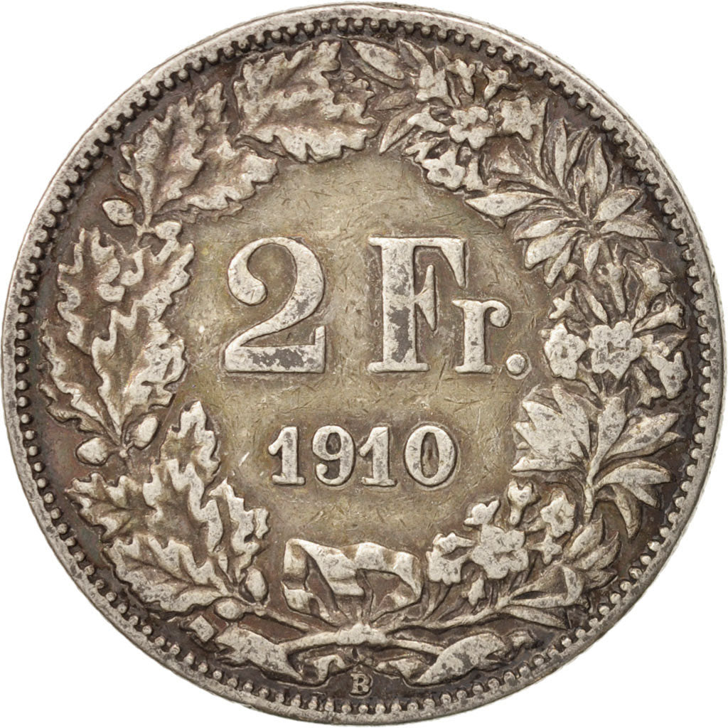 Svizzera, 2 Francs, 1910, Bern, MB+, Argento, KM:21