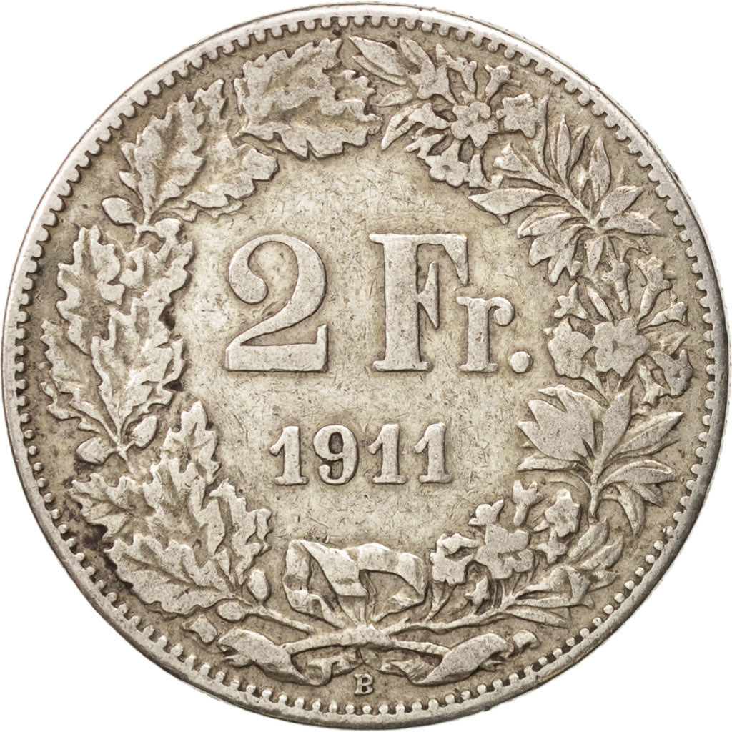 Svizzera, 2 Francs, 1911, Bern, MB+, Argento, KM:21