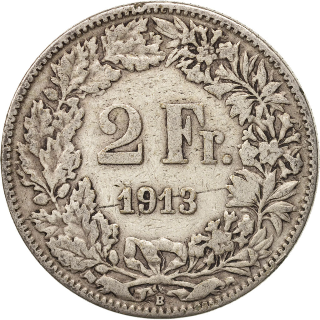 Switzerland, 2 Francs, 1913, Bern, VF(20-25), Silver, KM:21