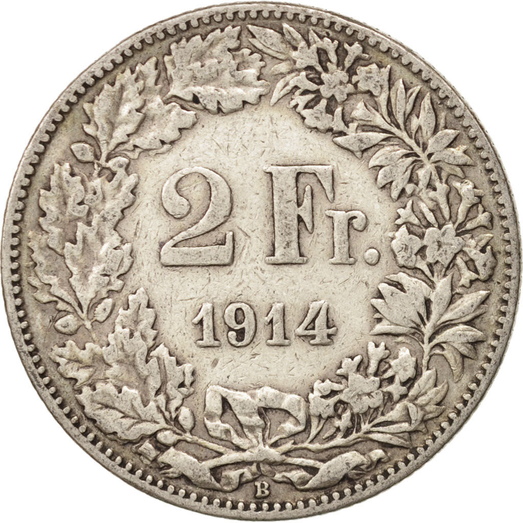 Switzerland, 2 Francs, 1914, Bern, VF(30-35), Silver, KM:21