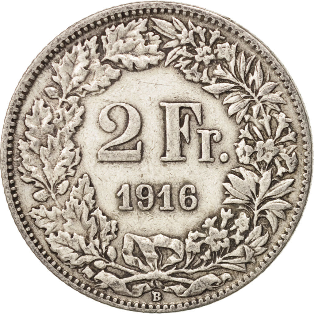 Svizzera, 2 Francs, 1916, Bern, BB, Argento, KM:21