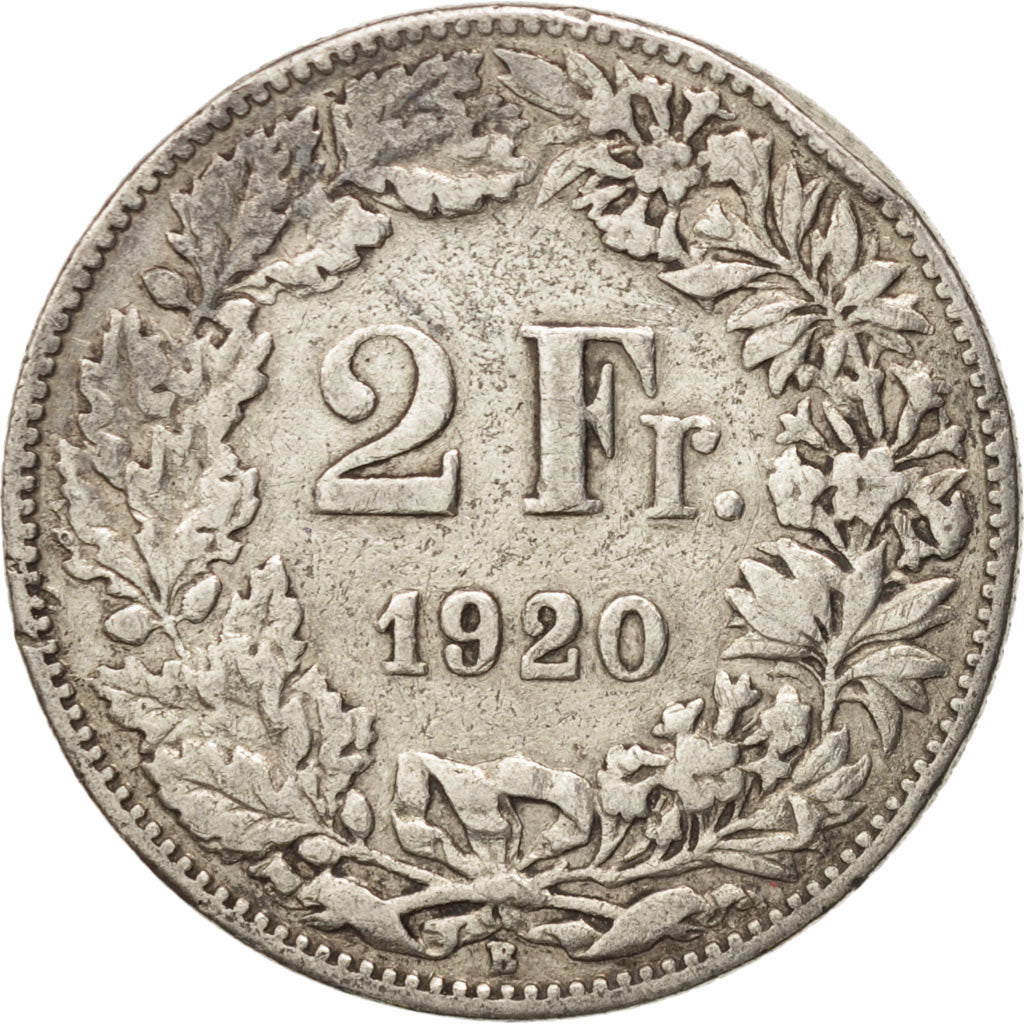 Switzerland, 2 Francs, 1920, Bern, F(12-15), Silver, KM:21