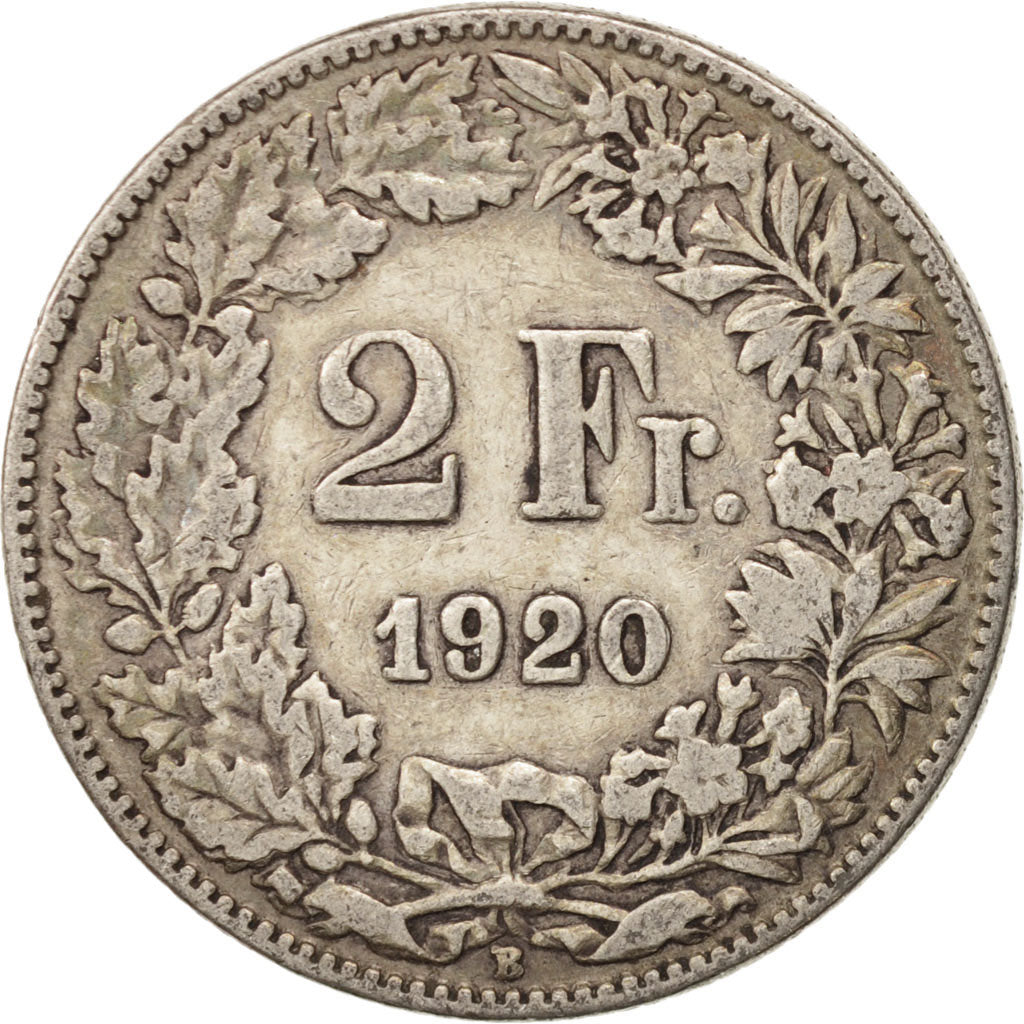 Coin, Switzerland, 2 Francs, 1920, Bern, VF(20-25), Silver, KM:21