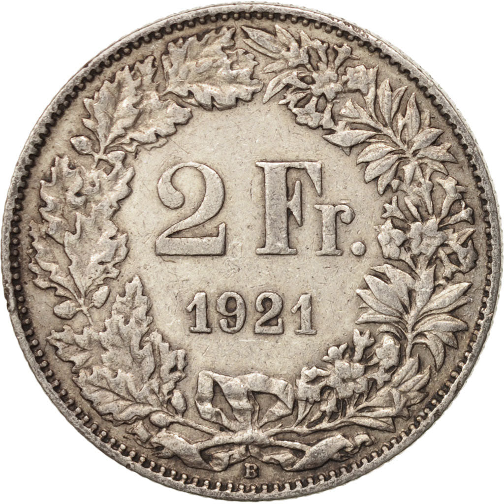 Switzerland, 2 Francs, 1921, Bern, VF(30-35), Silver, KM:21