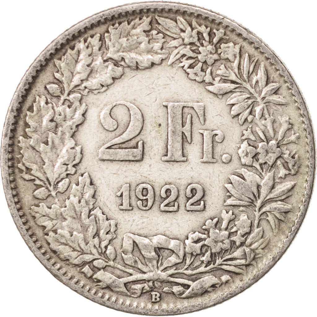 Coin, Switzerland, 2 Francs, 1922, Bern, VF(30-35), Silver, KM:21
