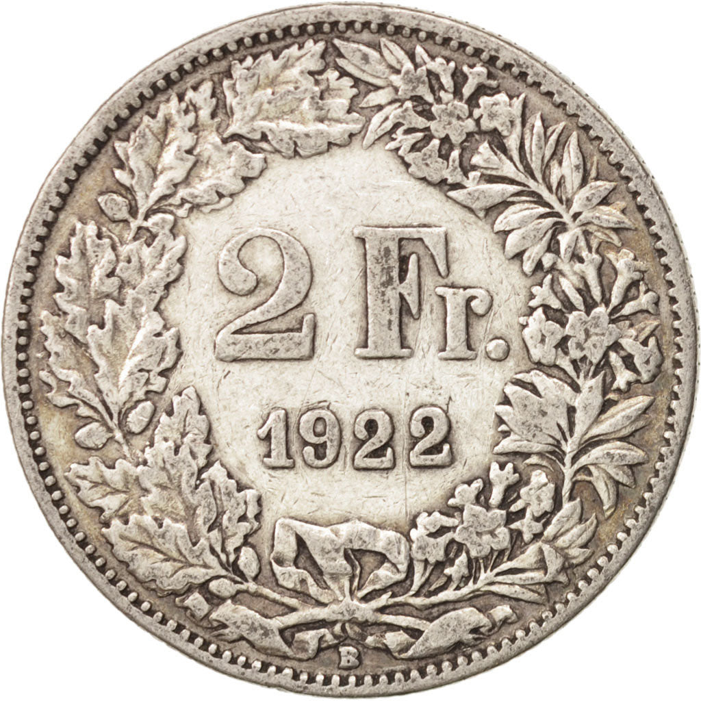 Switzerland, 2 Francs, 1922, Bern, VF(30-35), Silver, KM:21