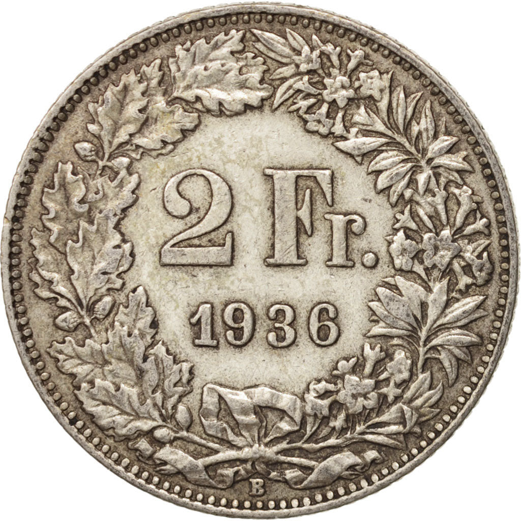Switzerland, 2 Francs, 1936, Bern, AU(50-53), Silver, KM:21