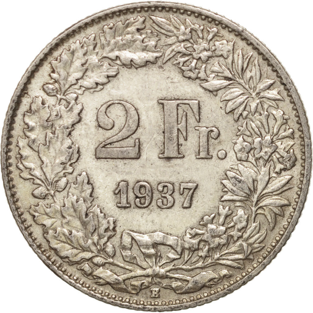 Switzerland, 2 Francs, 1937, Bern, AU(50-53), Silver, KM:21