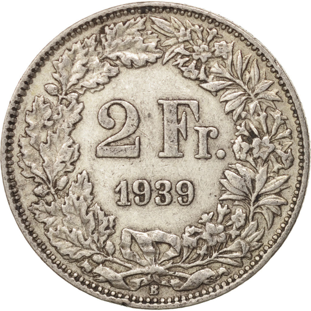 Coin, Switzerland, 2 Francs, 1939, Bern, EF(40-45), Silver, KM:21
