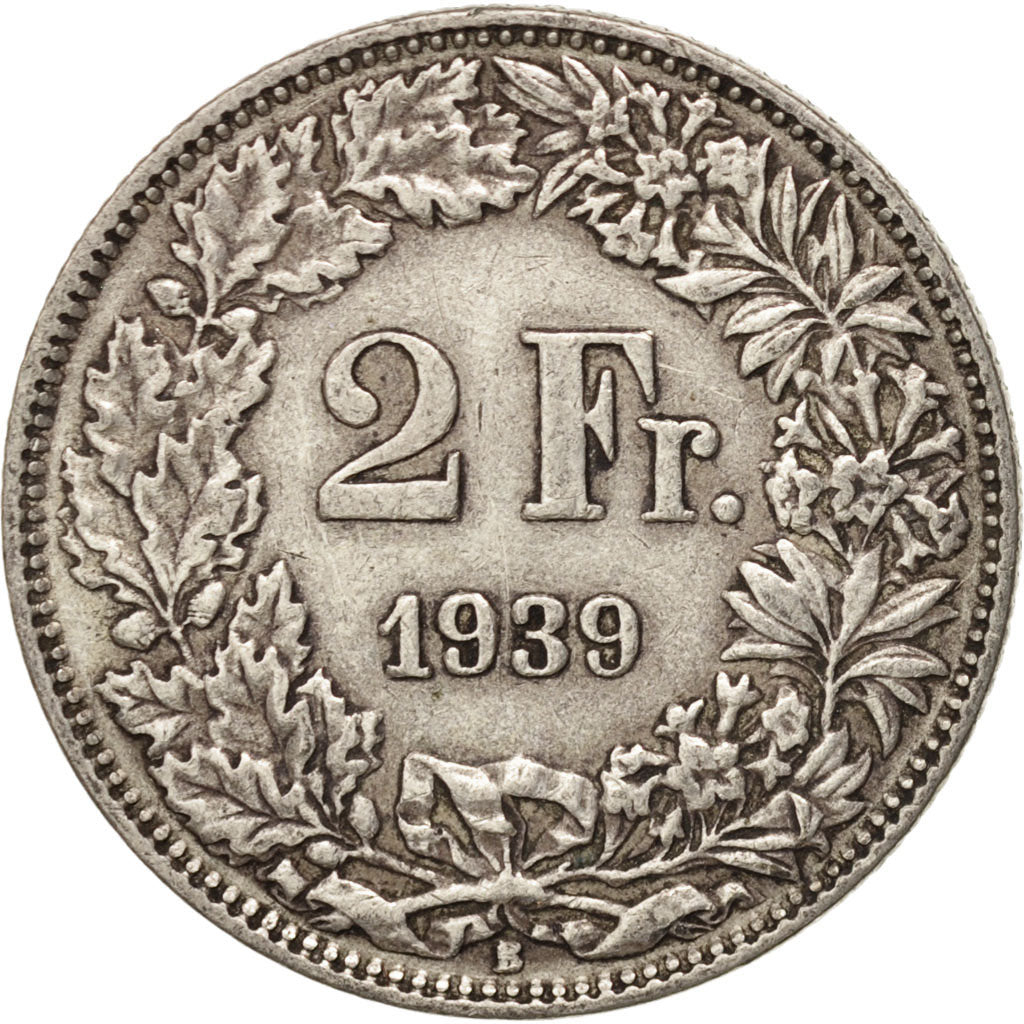Coin, Switzerland, 2 Francs, 1939, Bern, EF(40-45), Silver, KM:21