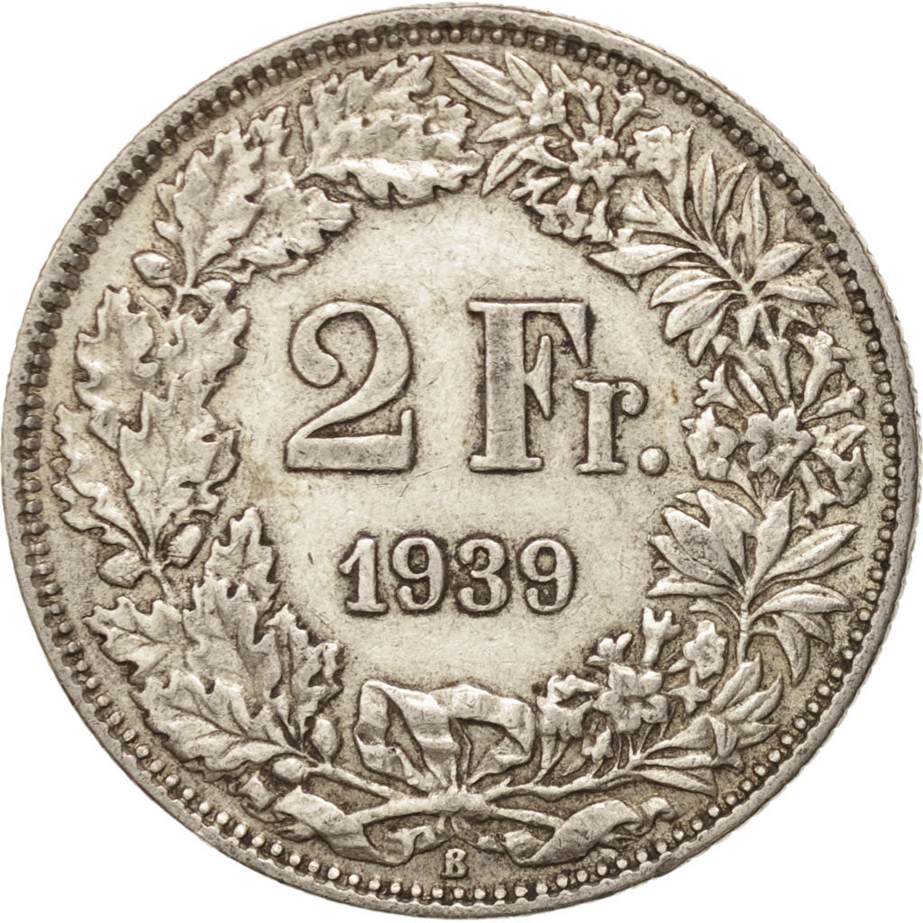 Schweiz, 2 Francs, 1939, Bern, EF(40-45), Silber, KM:21