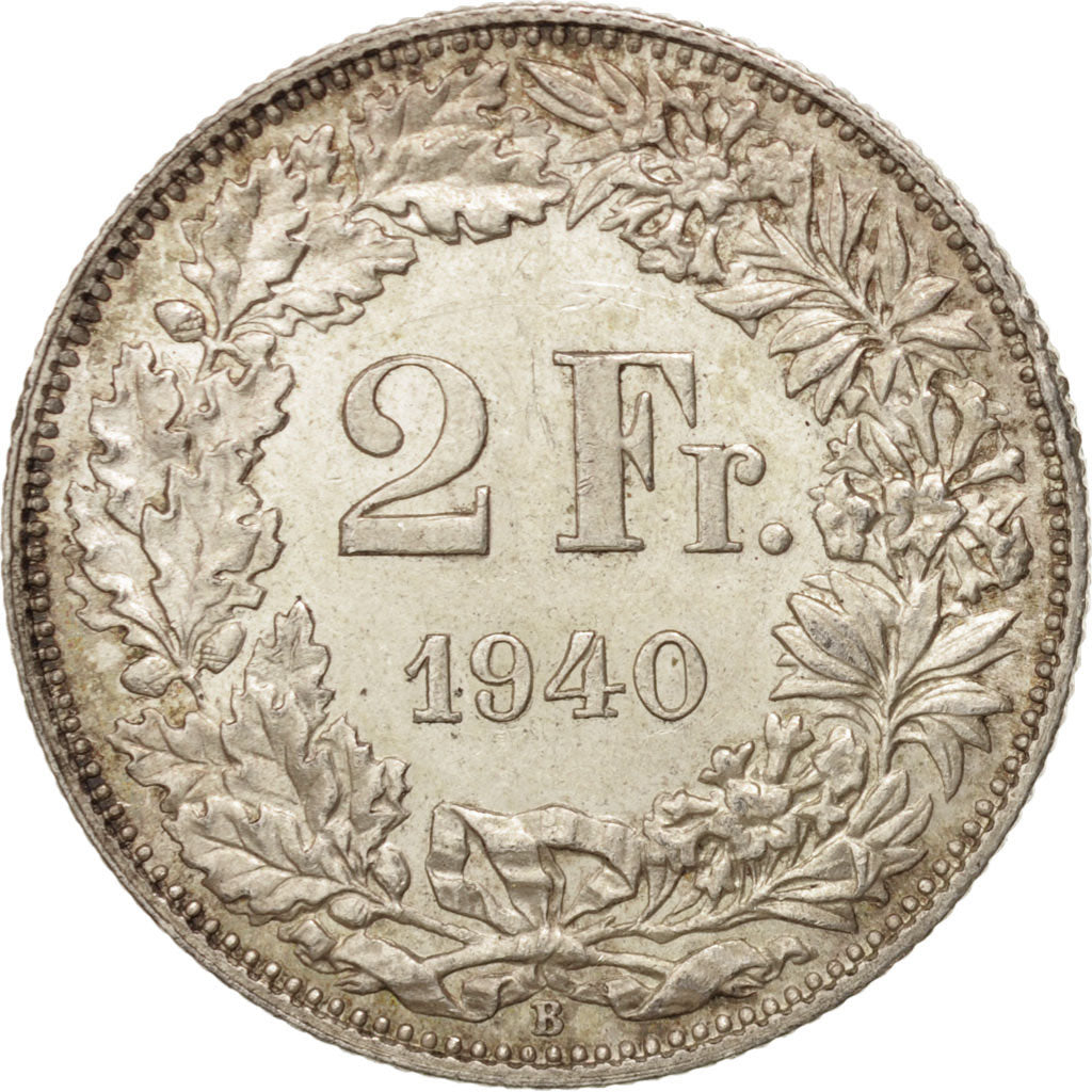 Coin, Switzerland, 2 Francs, 1940, Bern, AU(55-58), Silver, KM:21