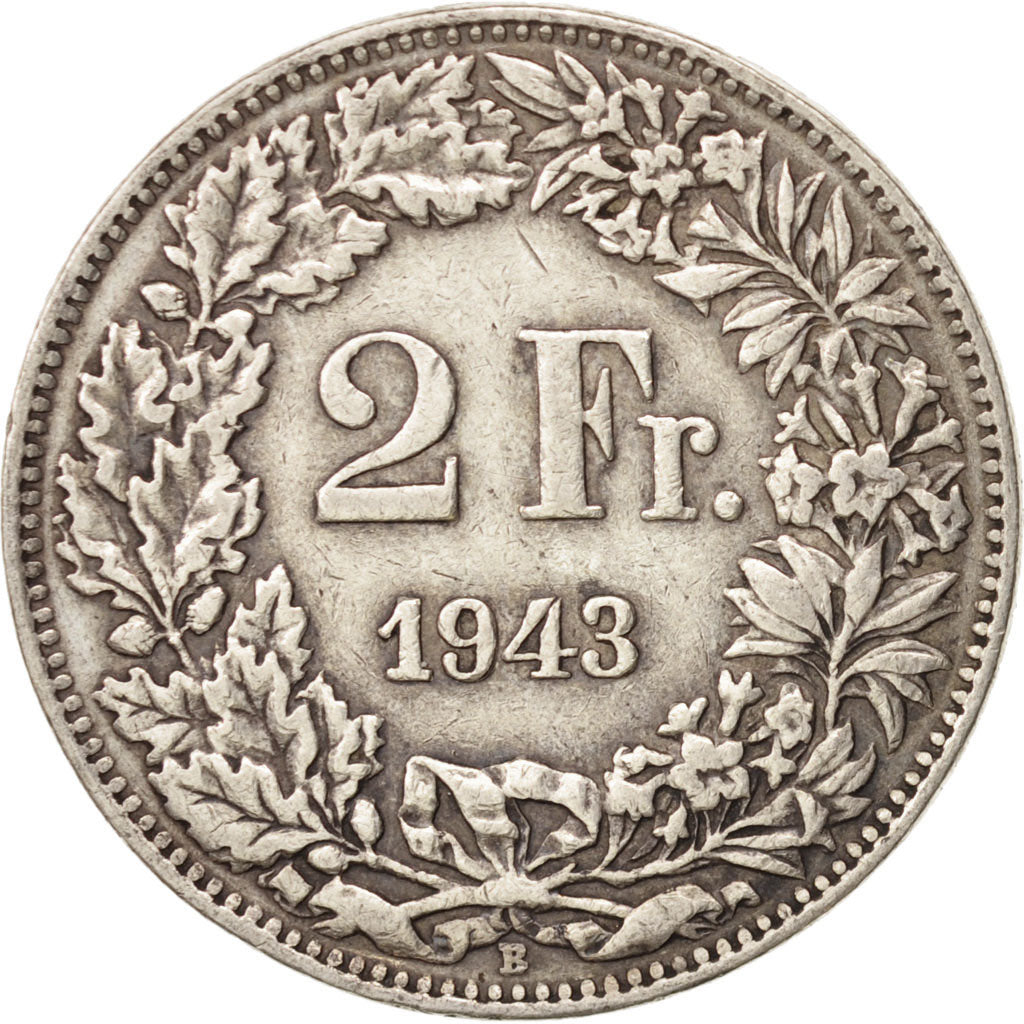 Coin, Switzerland, 2 Francs, 1943, Bern, EF(40-45), Silver, KM:21