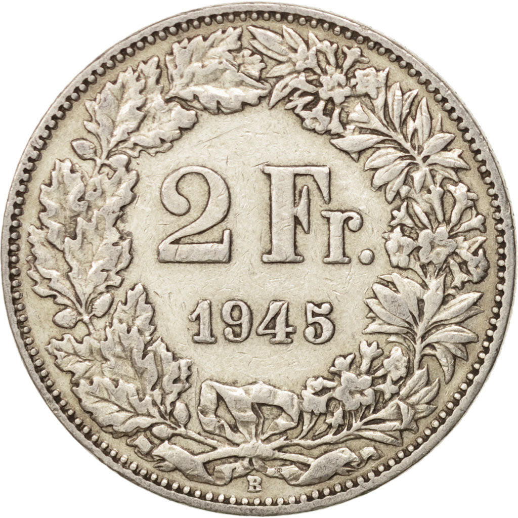 Switzerland, 2 Francs, 1945, Bern, EF(40-45), Silver, KM:21