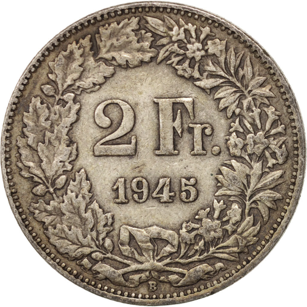 Switzerland, 2 Francs, 1945, Bern, EF(40-45), Silver, KM:21