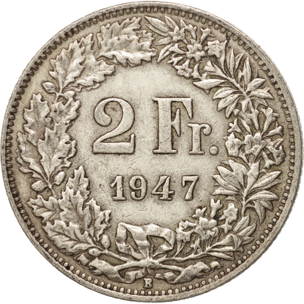 Switzerland, 2 Francs, 1947, Bern, AU(50-53), Silver, KM:21