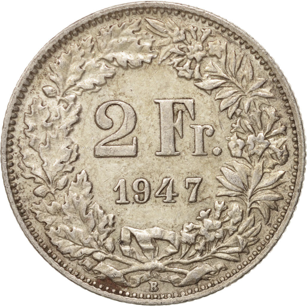 Coin, Switzerland, 2 Francs, 1947, Bern, AU(55-58), Silver, KM:21