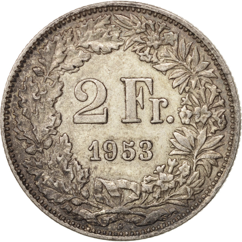 Switzerland, 2 Francs, 1953, Bern, EF(40-45), Silver, KM:21