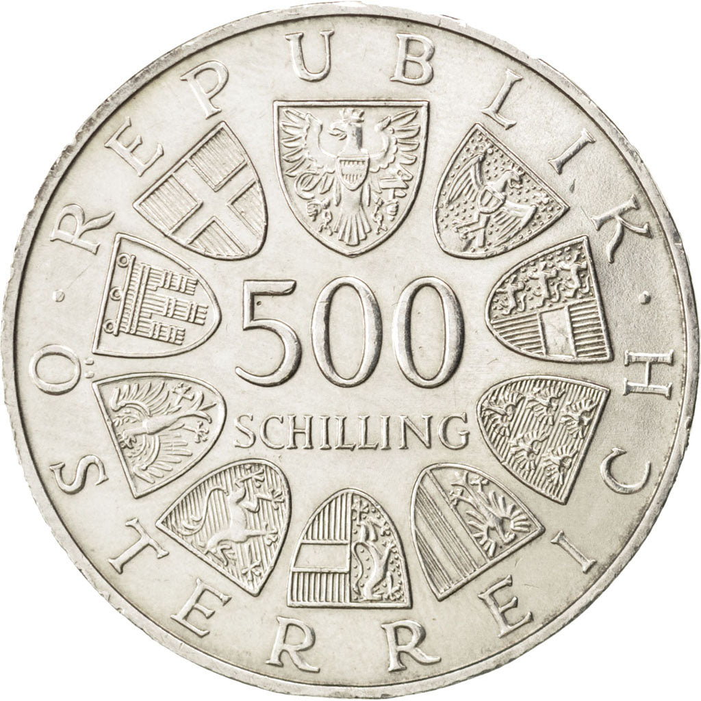 AUSTRIA, 500 Schilling, 1983, KM #2963, AU(55-58), Silver, 37, 24.16