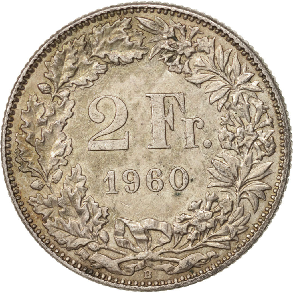 Switzerland, 2 Francs, 1960, Bern, AU(50-53), Silver, KM:21