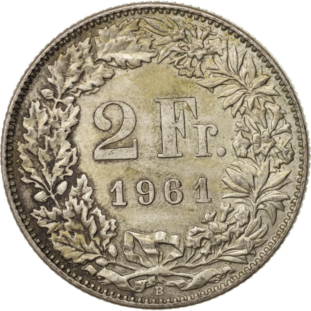 Switzerland, 2 Francs, 1961, Bern, AU(55-58), Silver, KM:21