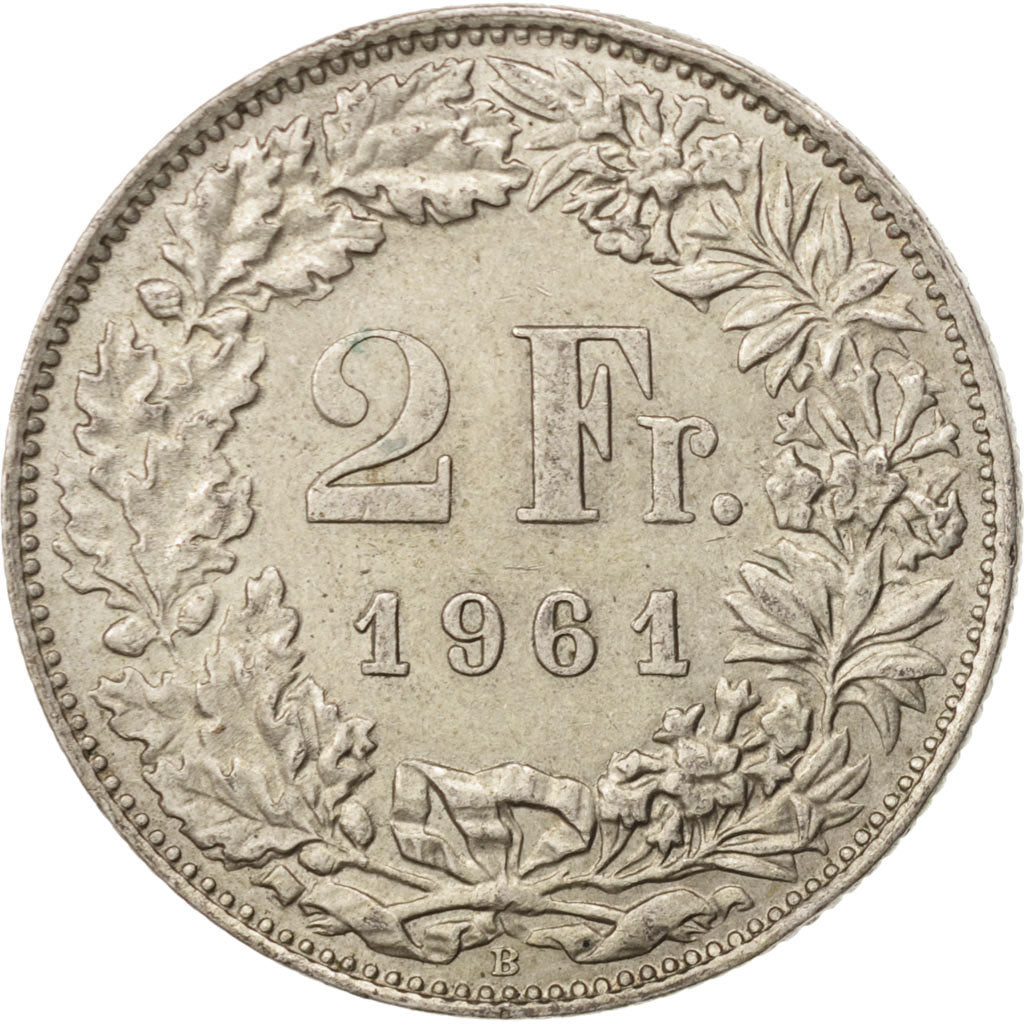 Switzerland, 2 Francs, 1961, Bern, AU(55-58), Silver, KM:21